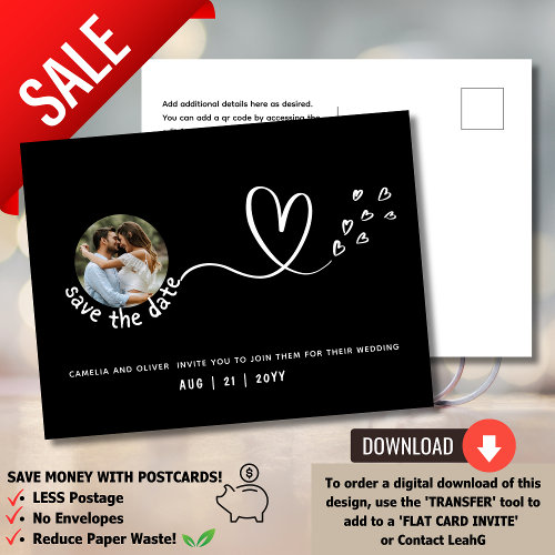 On a Budget? Opt for a PHOTO Save the Date Black  Postcard