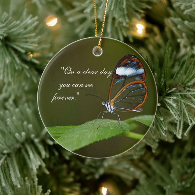 "On a Clear Day" Glasswing Butterfly Design Ceramic Ornament (Tree)