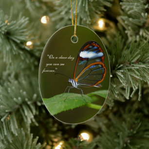 "On a Clear Day" Glasswing Butterfly Design Ceramic Ornament