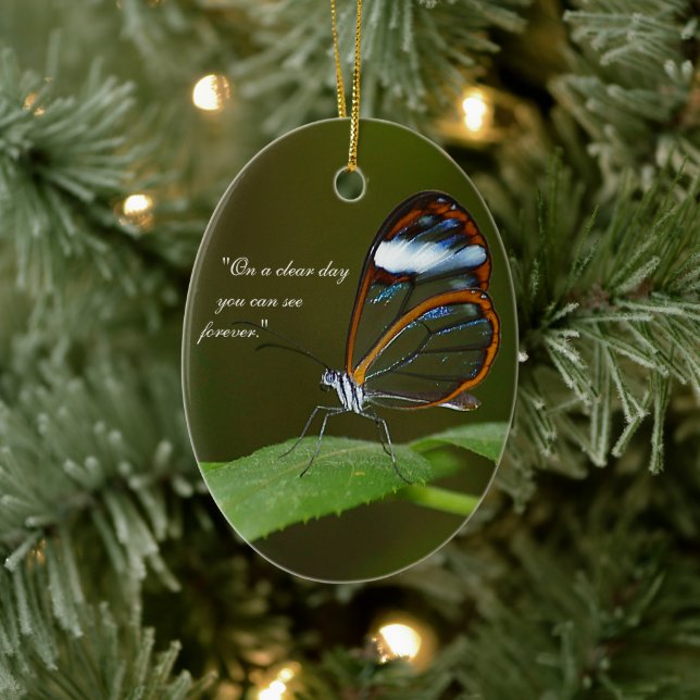"On a Clear Day" Glasswing Butterfly Design Ceramic Ornament (Tree)
