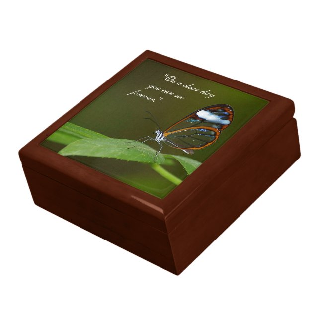"On a Clear Day" Glasswing Butterfly Design Keepsake Box (Side)