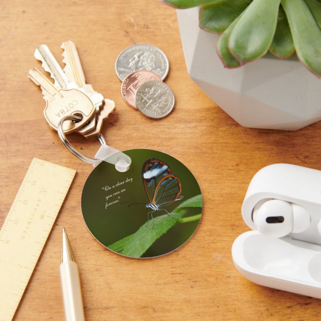 "On a Clear Day" Glasswing Butterfly Design Keychain (Desk)