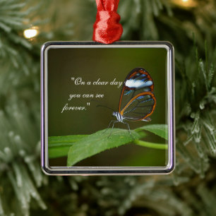 "On a Clear Day" Glasswing Butterfly Design Metal Ornament