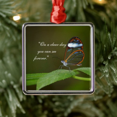 "On a Clear Day" Glasswing Butterfly Design Metal Ornament