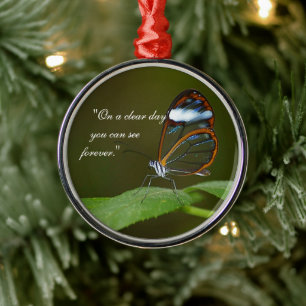 "On a Clear Day" Glasswing Butterfly Design Metal Ornament