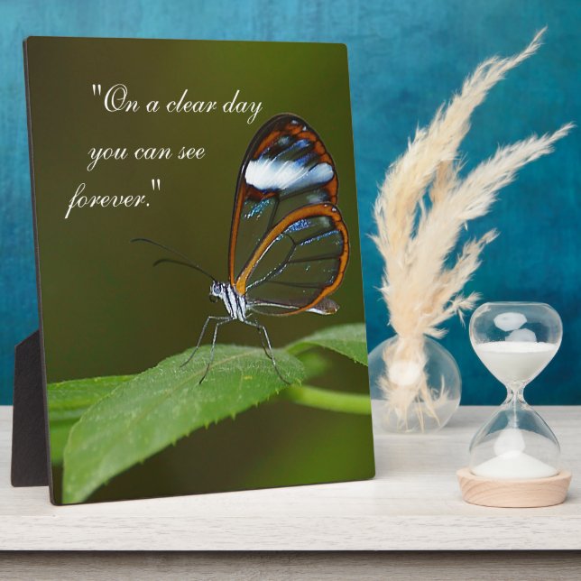 "On a Clear Day" Glasswing Butterfly Design Plaque (Side)