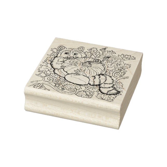 On a Roll Pumpkin Raccoon Rubber Stamp (Stamp)