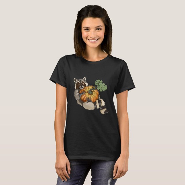 On a Roll Raccoon Pumpkin Autumn T-Shirt (Front Full)