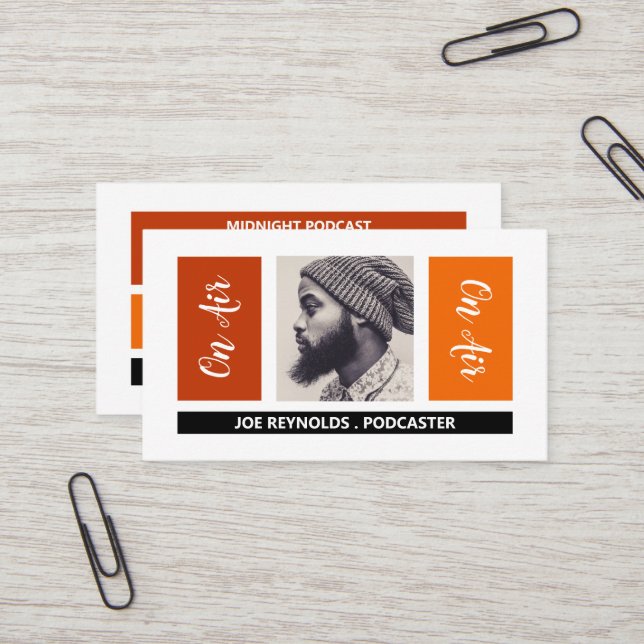 On Air - Podcaster Photo - Retro Podcaster Business Card (Front/Back In Situ)