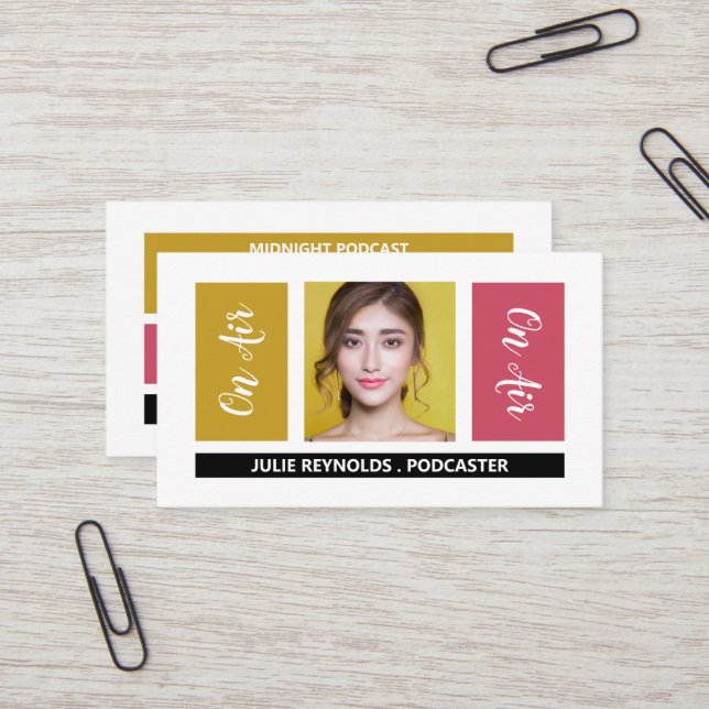 On Air - Podcaster Photo - Retro Podcaster Business Card (Front/Back In Situ)