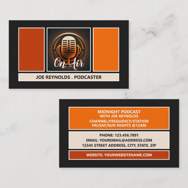 On Air Podcaster, Retro Podcast Business Card (Front/Back)