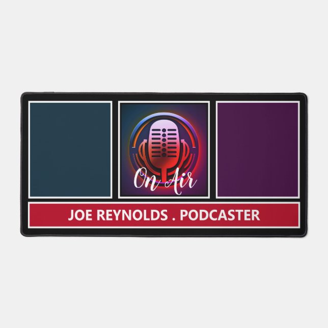 On Air Podcaster, Retro Podcast Desk Mat (Front)