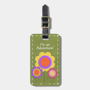 On an Adventure Green Stitched Fabric Flowers Luggage Tag