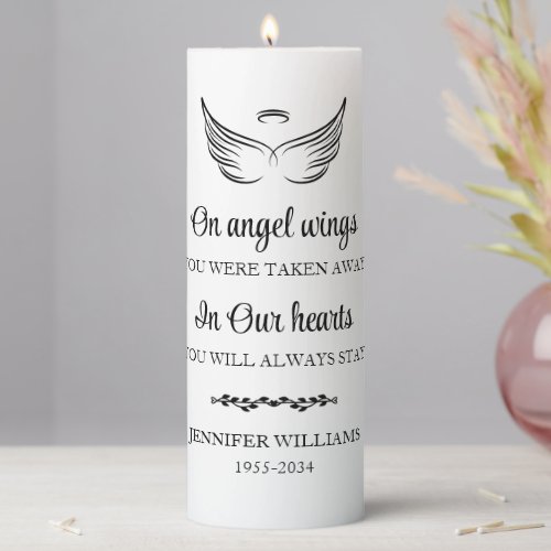 On Angel Wings Personalized Memorial Pillar Candle
