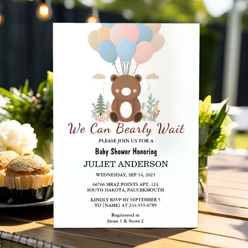 On Animal Cub Boho We Can Bearly Wait Baby Shower Invitation