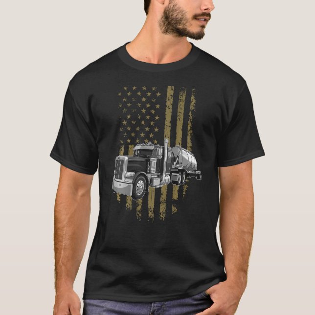 On Back- Big Rig Semi Trailer Truck Driver USA Ame T-Shirt (Front)