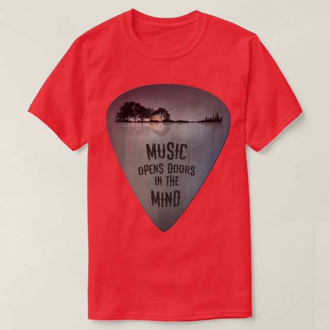 ON BACK Distressed Guitar Pick Lake Reflections Mu T-Shirt (Design Front)