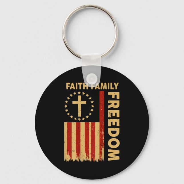 On-back Patriotic Christian Faith Family Dom God C Keychain (Front)