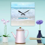 On Beach Time California Ocean Waves Photo Modern Square Wall Clock<br><div class="desc">“On beach time.” Remind yourself of the fresh salt smell of the ocean air whenever you check the time on this stunning pastel colored photo wall clock and experience the foaming light turquoise blue surf of Southern California. Your choice of a round or square clock face. Makes a great housewarming...</div>