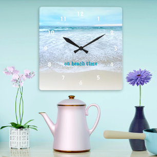 On Beach Time California Ocean Waves Photo Modern Square Wall Clock