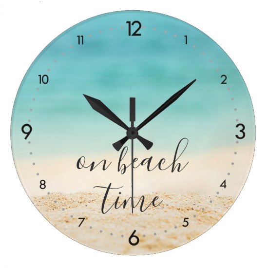 On Beach Time (Customizable!) Coastal Beach Photo Large Clock