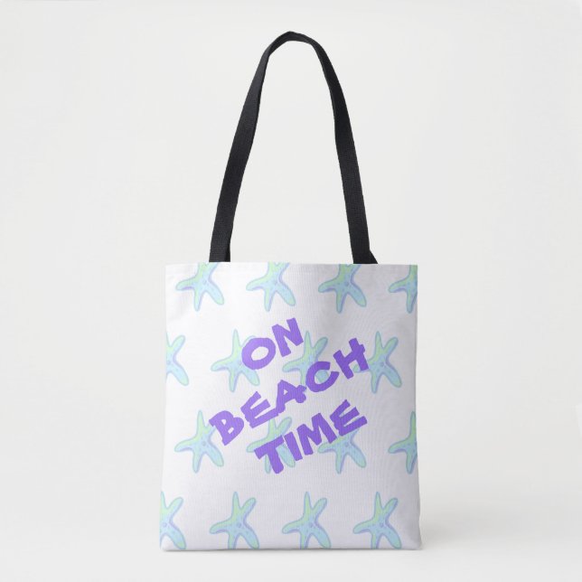 On Beach Time Starfish Tote Bag (Front)