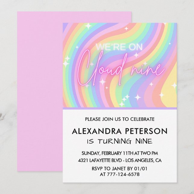 On Cloud 9 Birthday Invitation Magical Pink (Front/Back)