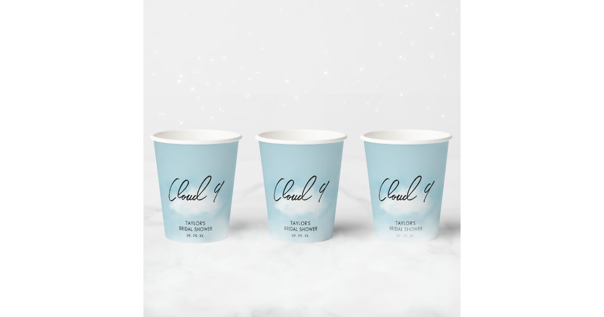 On Cloud 9 Bridal shower Minimalist Light Blue Paper Cups Zazzle