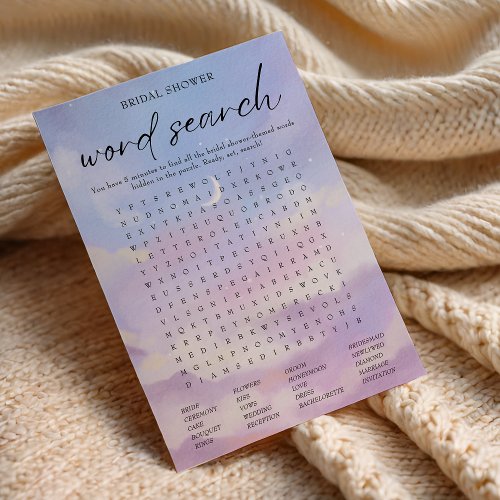 On Cloud 9 Bridal Shower Word Search Game Card