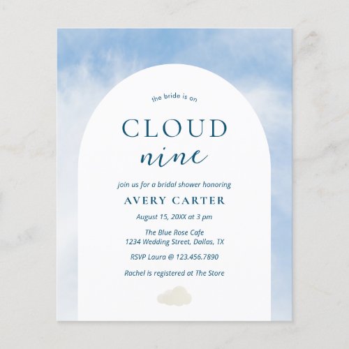 On Cloud 9 Budget Bridal Shower Invitation