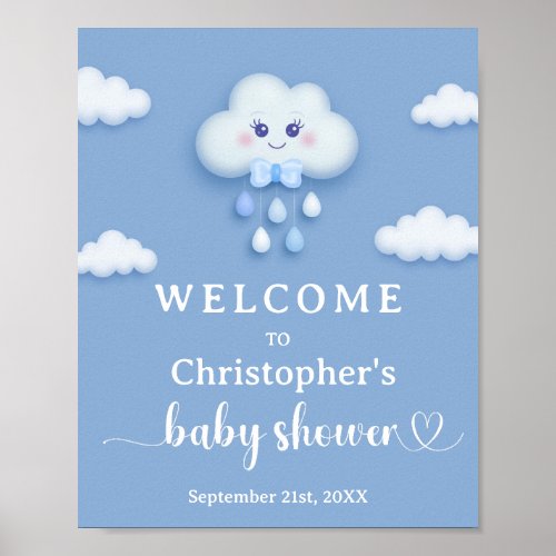 On Cloud 9 cute Blue Boy Baby Shower welcome sign