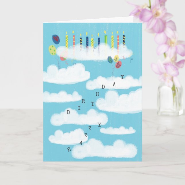 On Cloud 9 Cute Funny Balloons Simple Birthday Card (Orchid)