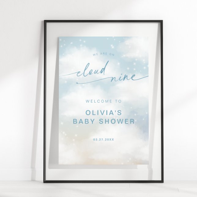 On Cloud 9 Dreamy Clouds Baby Shower Blue Welcome Poster (Creator Uploaded)