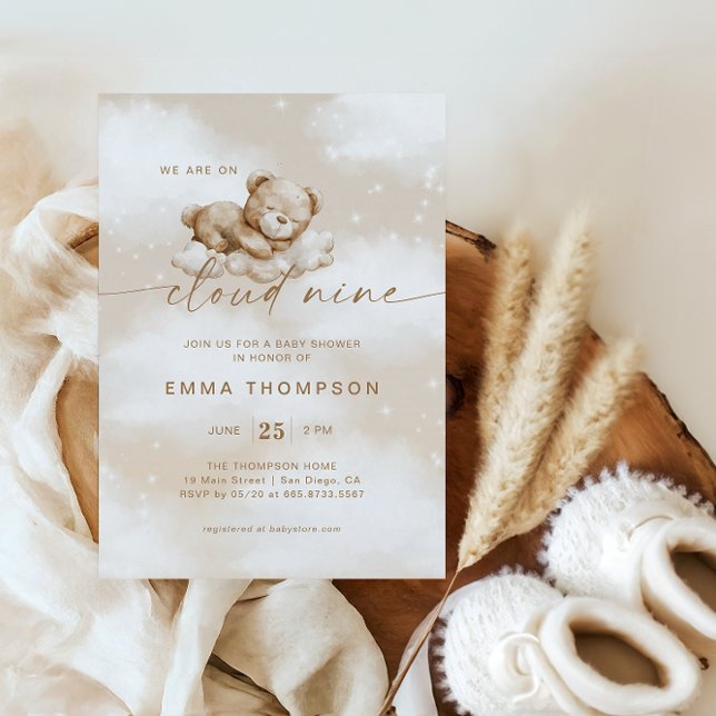 On Cloud 9 Gender Neutral Beige Boho Baby Shower Invitation (Creator Uploaded)
