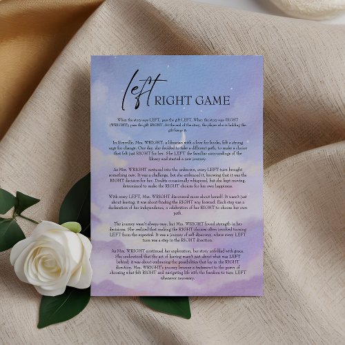 On Cloud 9 Left Right Bridal Shower Game Card