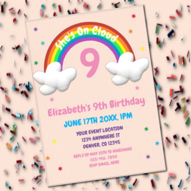 On Cloud 9! Rainbow Birthday Acrylic Invitations (Creator Uploaded)