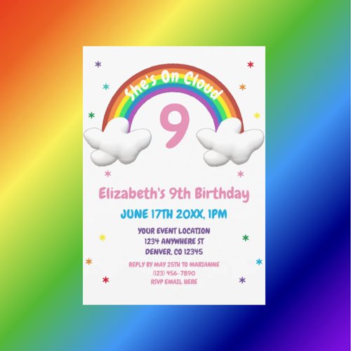 On Cloud 9 Rainbow Birthday Invitation