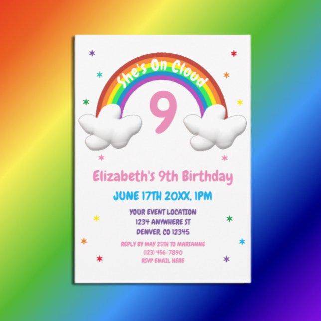 On Cloud 9! Rainbow Birthday Invitation (Creator Uploaded)