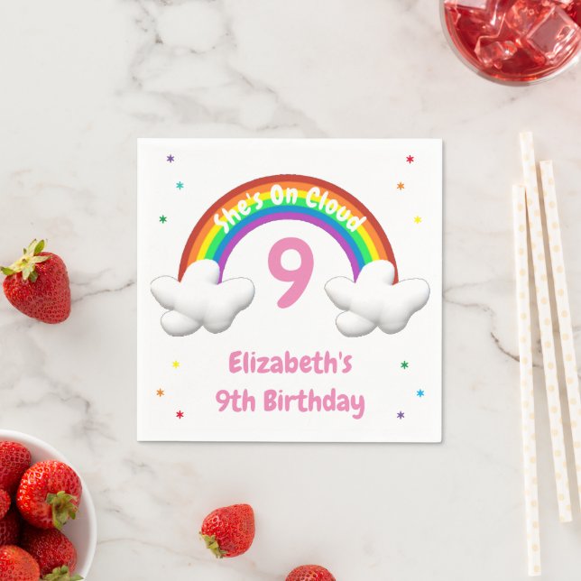 On Cloud 9! Rainbow Birthday Napkins (Insitu)