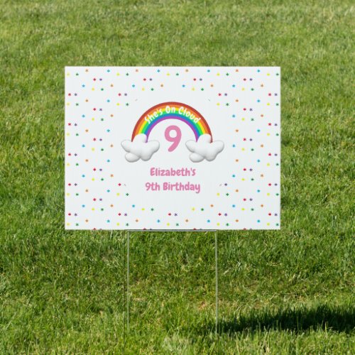 On Cloud 9 Rainbow Birthday Sign