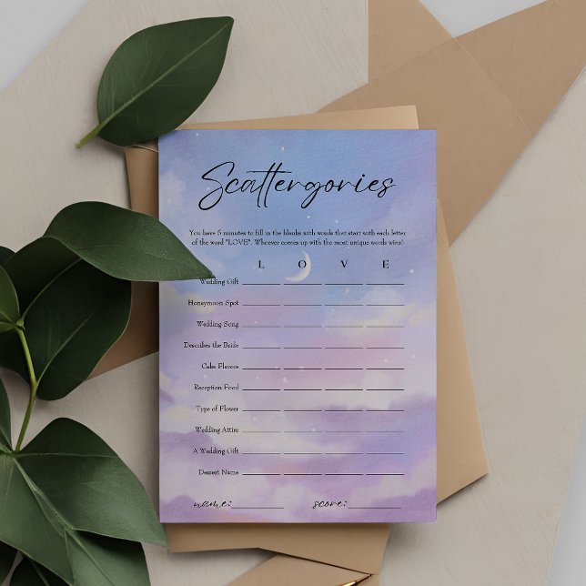 On Cloud 9 Scattergories Bridal Shower Game Card (Creator Uploaded)