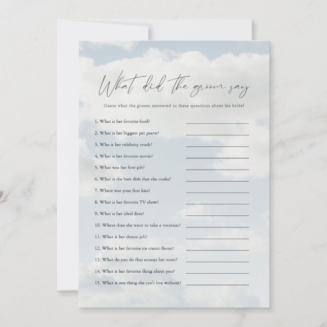 On Cloud 9 What Did The Groom Say Game Cards (Front)