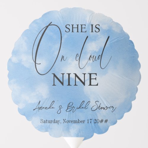 On Cloud Nine 9 Calligraphy Blue Bridal Shower Balloon