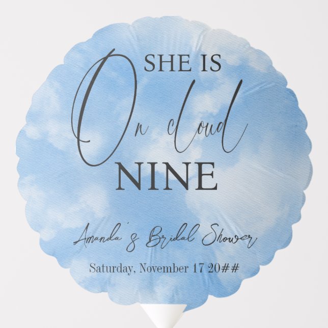 On Cloud Nine 9 Calligraphy Blue Bridal Shower Balloon (Front)