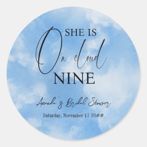 On Cloud Nine 9 Calligraphy Blue Bridal Shower Classic Round Sticker