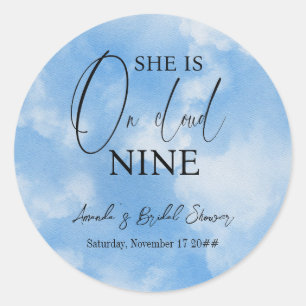 On Cloud Nine 9 Calligraphy Blue Bridal Shower Classic Round Sticker