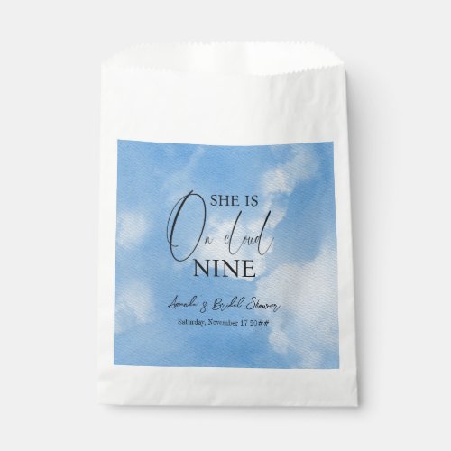 On Cloud Nine 9 Calligraphy Blue Bridal Shower Favor Bag