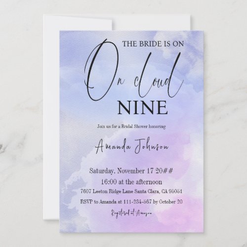 On Cloud Nine 9 Calligraphy Blue Bridal Shower Invitation