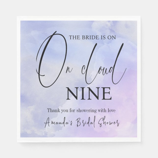 On Cloud Nine 9 Calligraphy Blue Bridal Shower Napkins (Front)