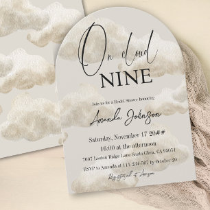 On Cloud Nine Beige Watercolor Sky Bridal Shower Invitation